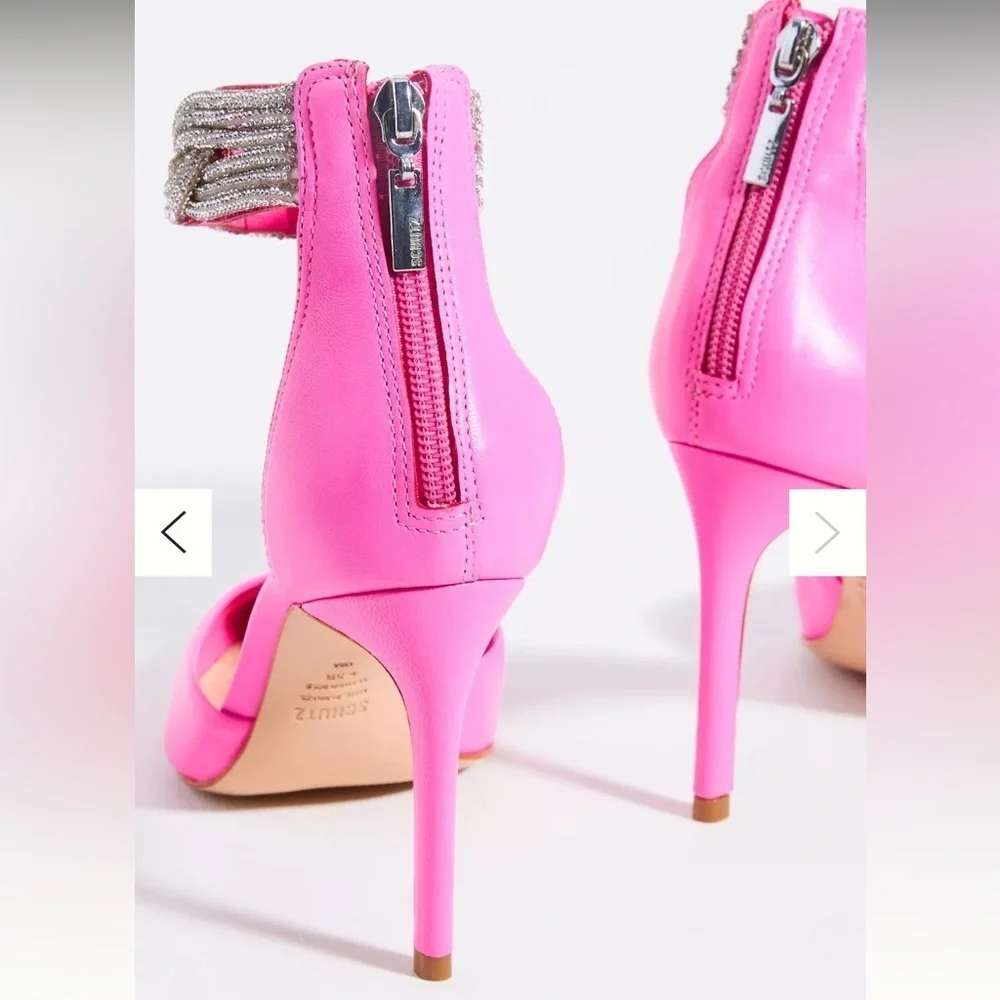 SCHUTZ Linara Neon Pink Leather Crystal Heels 5.5